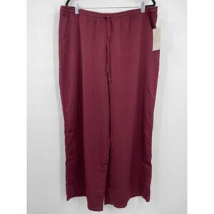 French Laundry Burgundy Wide Leg Drawstring Pants Pockets Women's Size 1X NEW